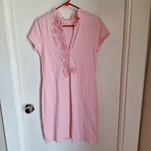 Lilly Pulitzer Clary Polo Dress Short Sleeve Mini Floral Ruffle Pink Size Small